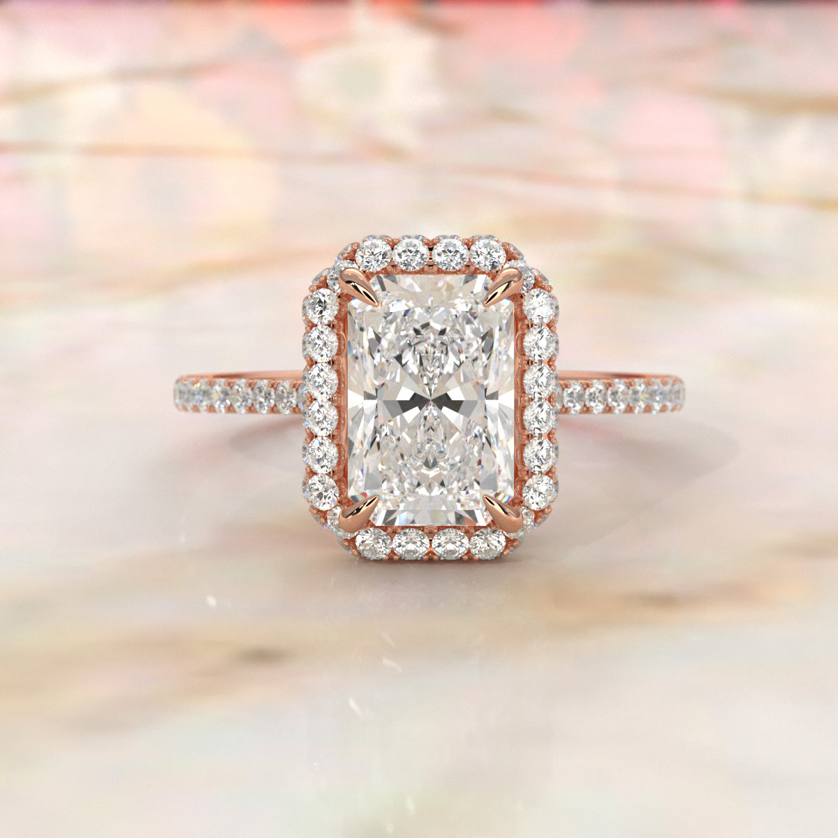 Double Halo Lab Grown Diamond Engagement Ring IGI Certified 2.53 Ctw.